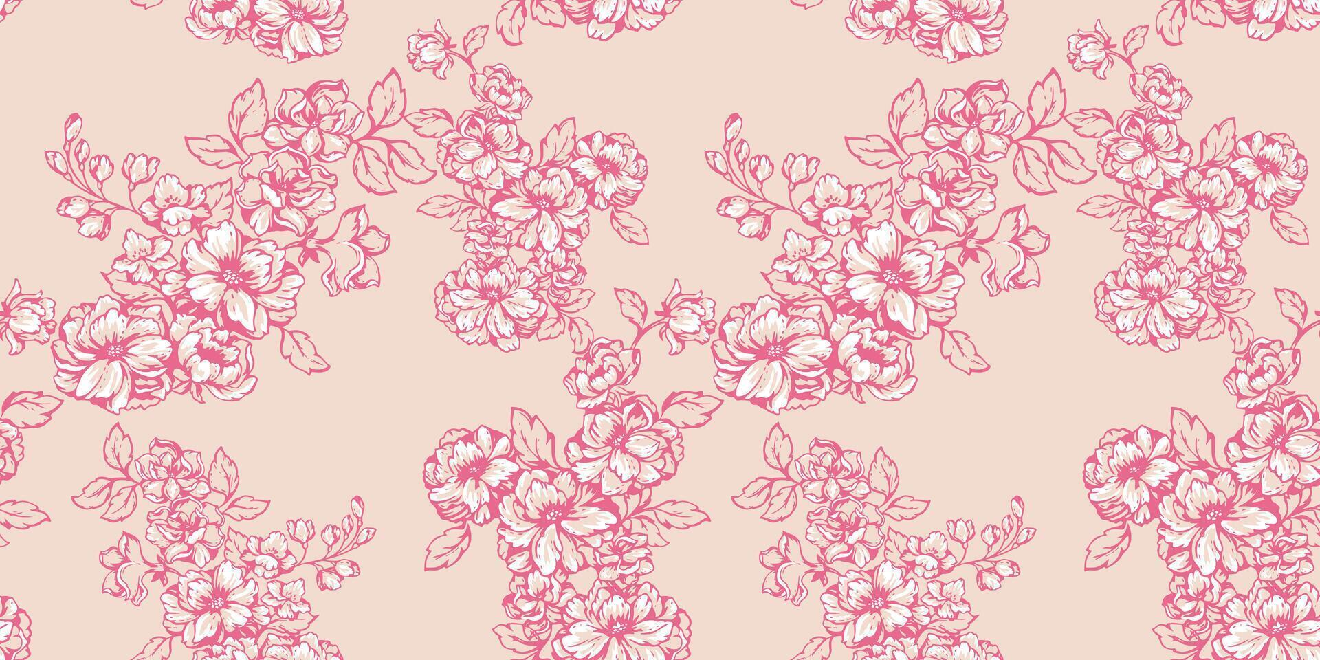 pastello astratto artistico rosa contorno silhouette floreale steli senza soluzione di continuità modello. stilizzato fiorire selvaggio fiore, mini cuffie, le foglie sfondo. mano disegnato schizzo. collage per disegni, Stampa, fantasia vettore