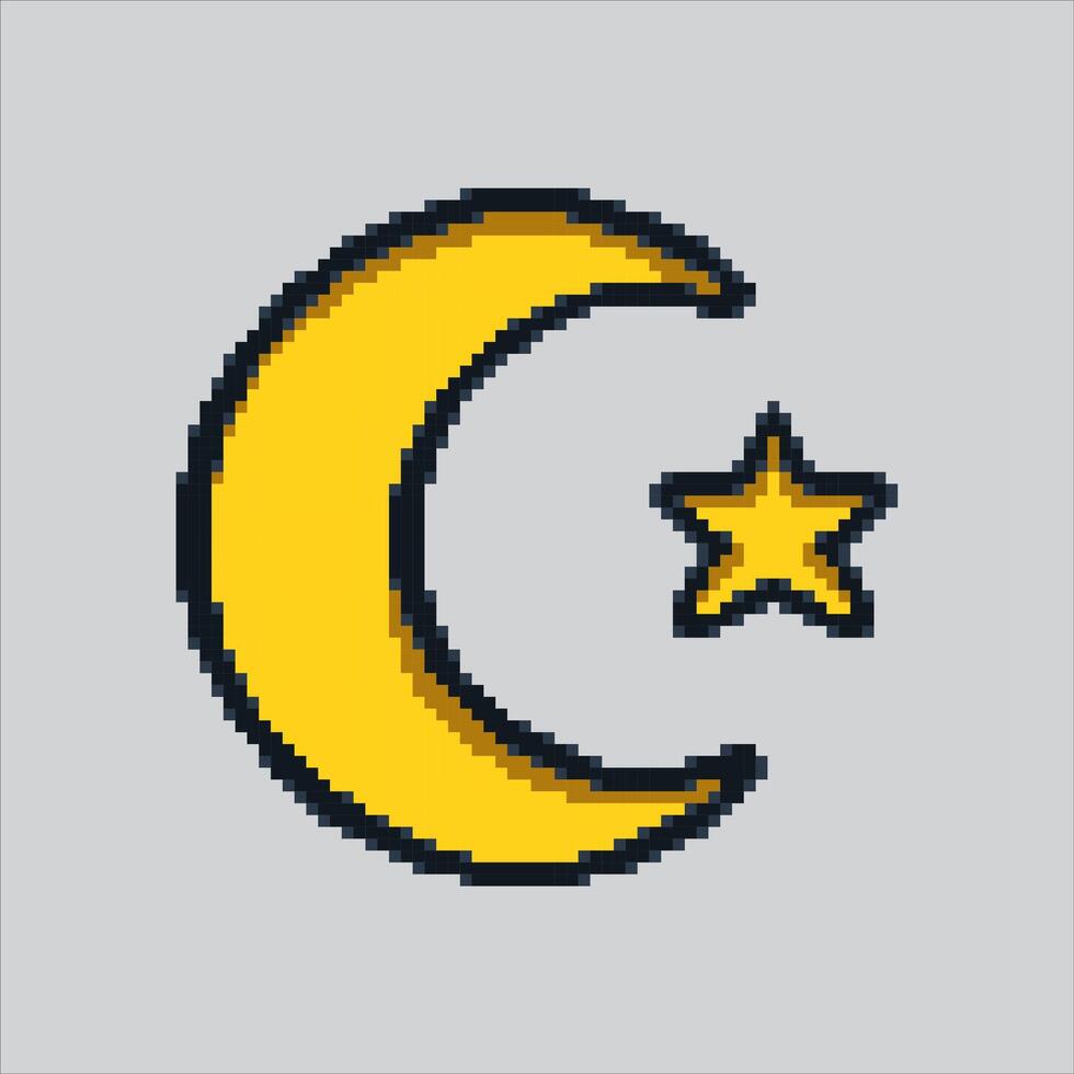 pixel arte illustrazione mezzaluna Luna. pixelated Luna stelle. mezzaluna Luna e stelle frutta pixelated per il pixel arte gioco e icona per sito web e gioco. vettore