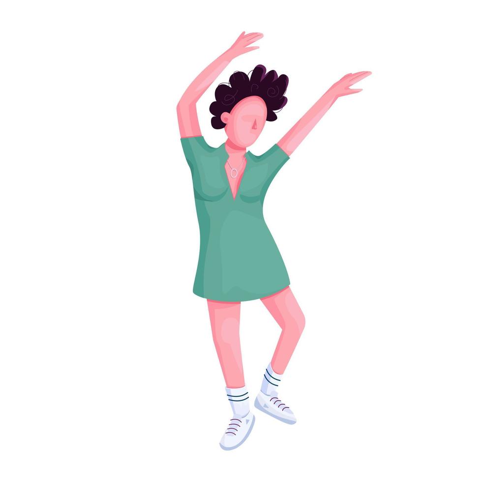 ragazza che balla gratis personaggio senza volto di colore piatto vettoriale. elegante giovane donna alla festa. illustrazione del fumetto isolata esecutore femminile di danza hip hop per la progettazione grafica e l'animazione web vettore