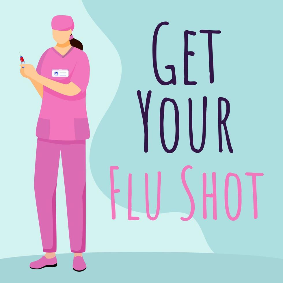 mockup di post sui social media di vaccinazione. vaccino antinfluenzale. modello di progettazione banner web pubblicitario. immunizzazione. potenziamento dei social media, layout dei contenuti. poster promozionale, annunci stampati con illustrazioni piatte vettore