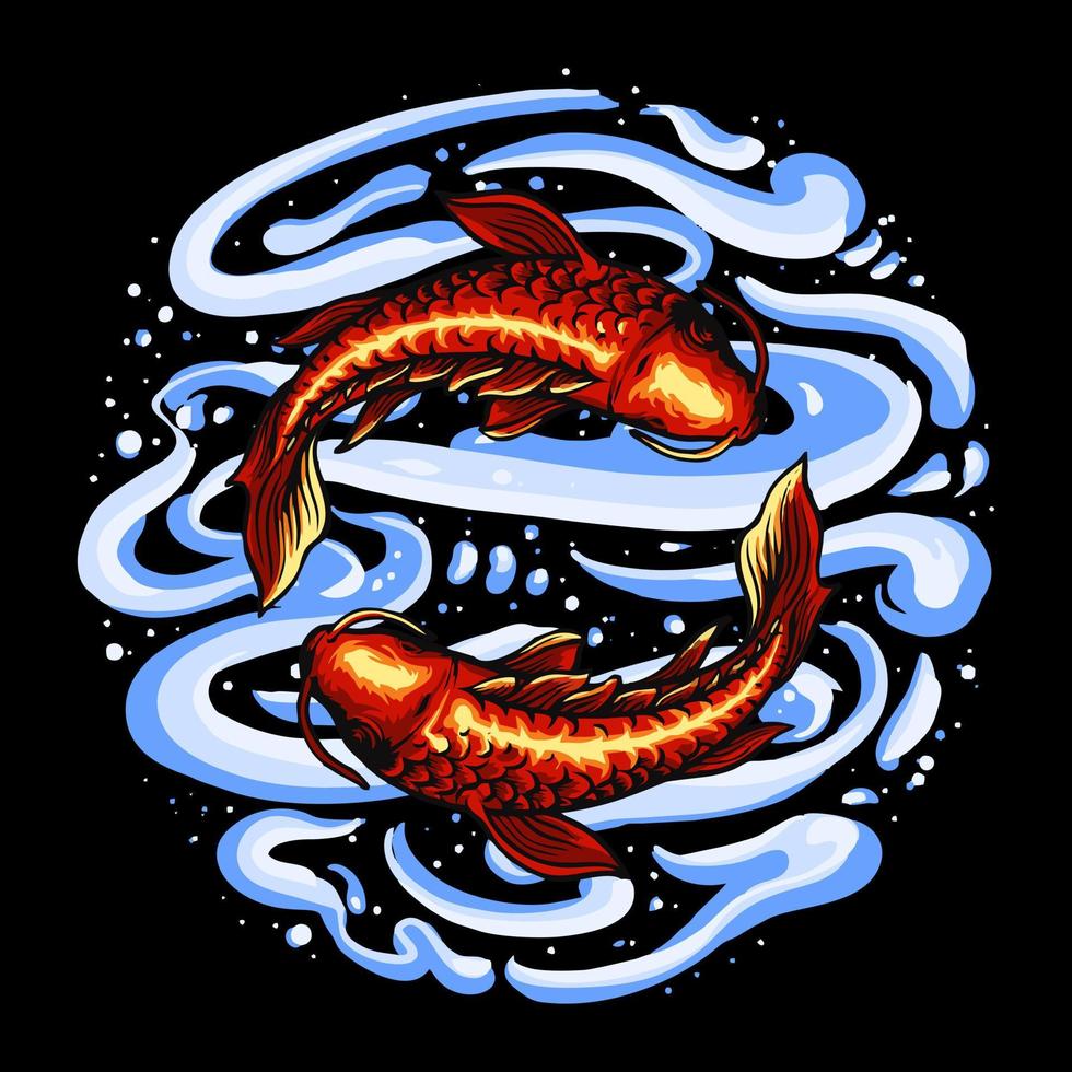 yin yang koi fish premium illustrazione vettoriale tshirt design