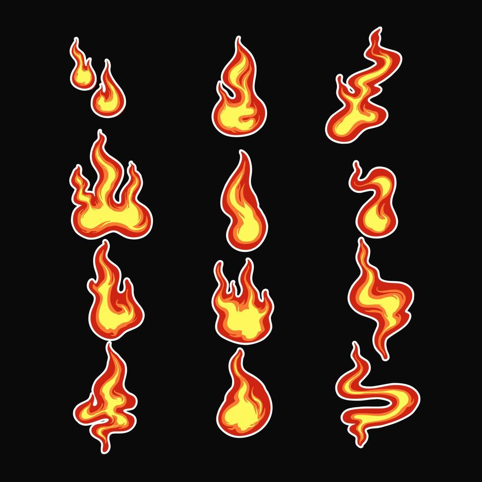 disegno della maglietta dell'illustrazione di vettore del fascio di fuoco set
