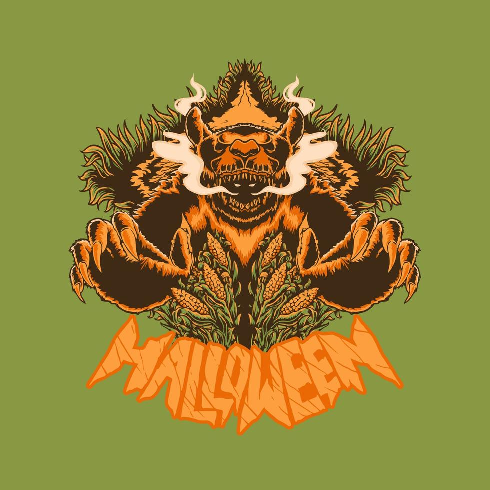 mostro di zucca spaventoso halloween premium vector thshirt design illustrazione