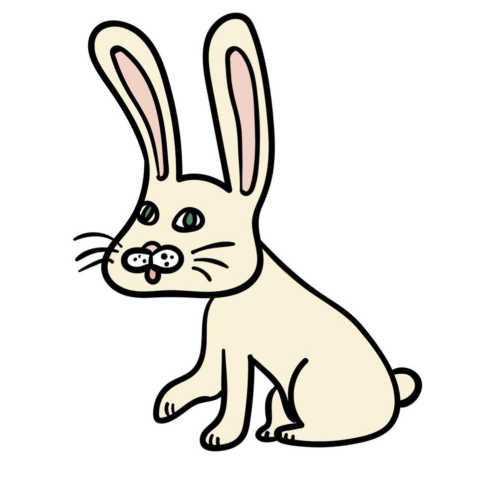 cartone animato doodle lineare divertente coniglietto, coniglio isolato su sfondo bianco vettore