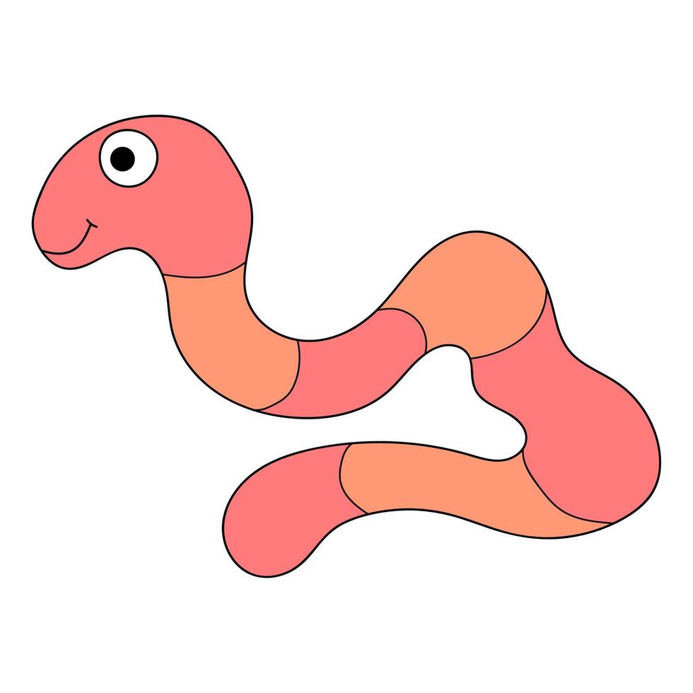 cartone animato doodle lineare retrò felice verme isolato su sfondo bianco. vettore