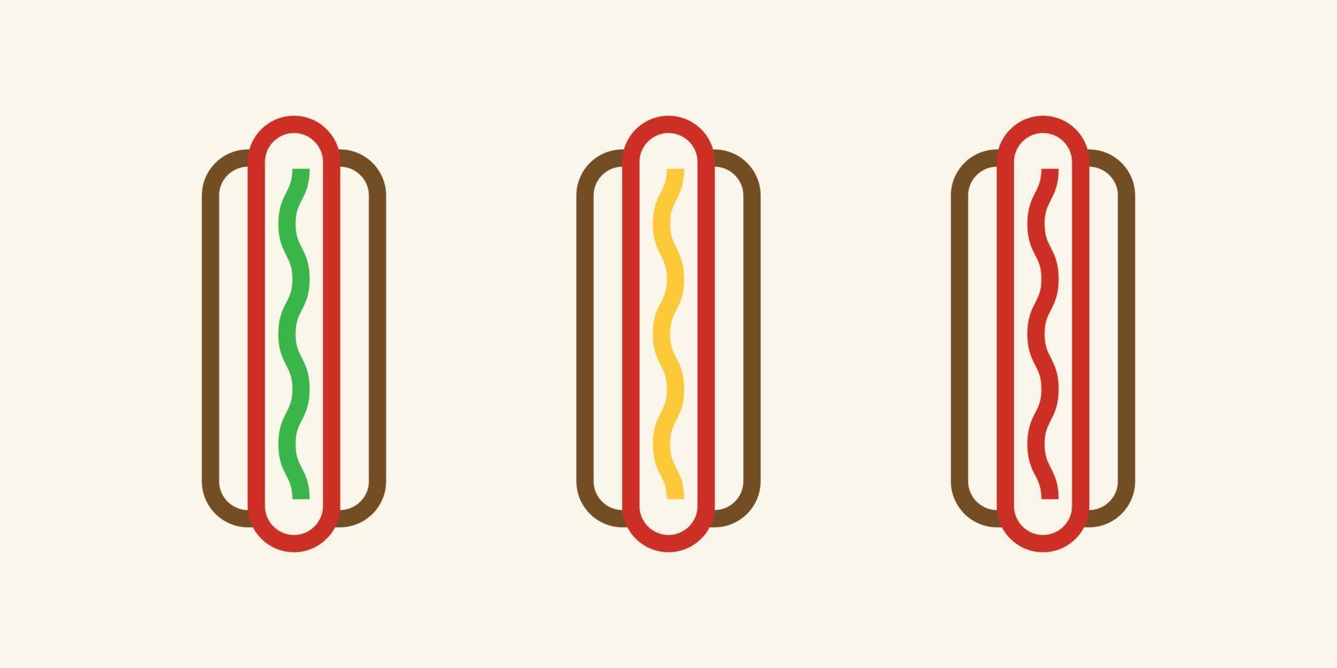 set di tre hot dog. hot dog con illustrazione di topping vettore