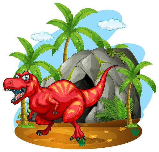 Dinosauro in piedi davanti alla grotta vettore