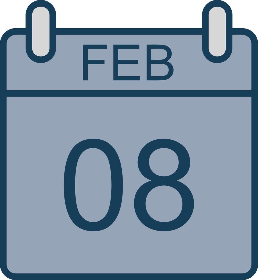 febbraio linea pieno grigio icona vettore