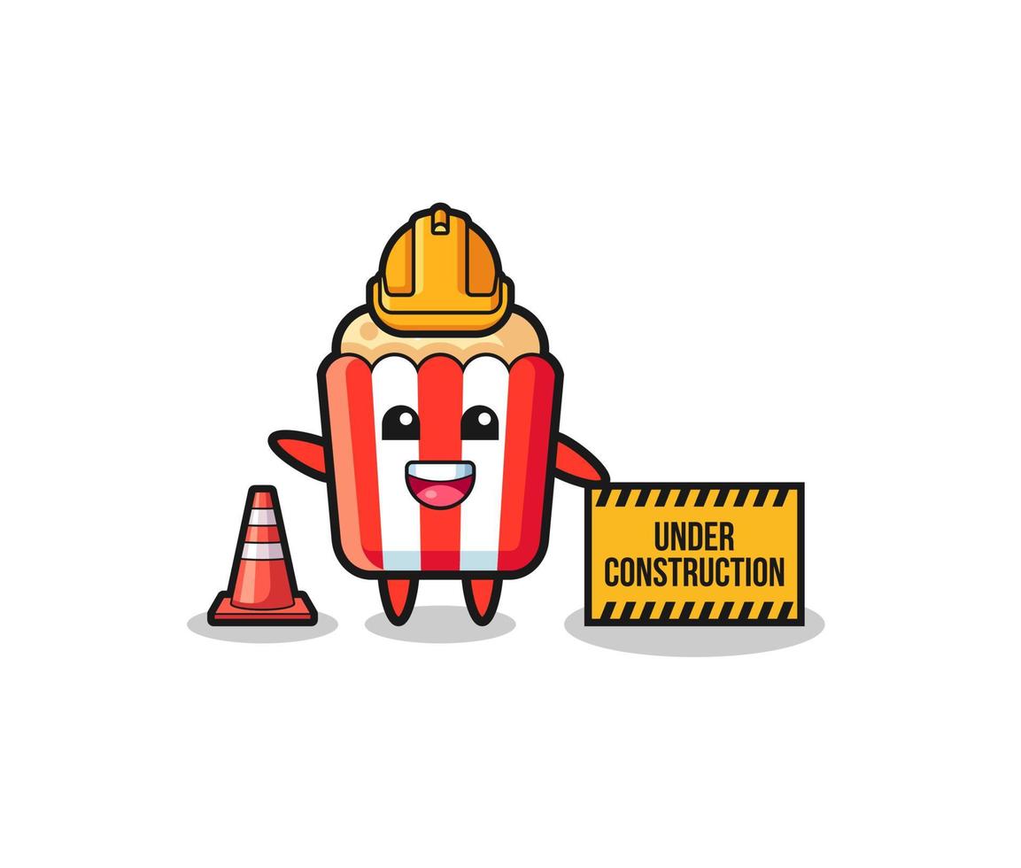 illustrazione di popcorn con banner in costruzione vettore
