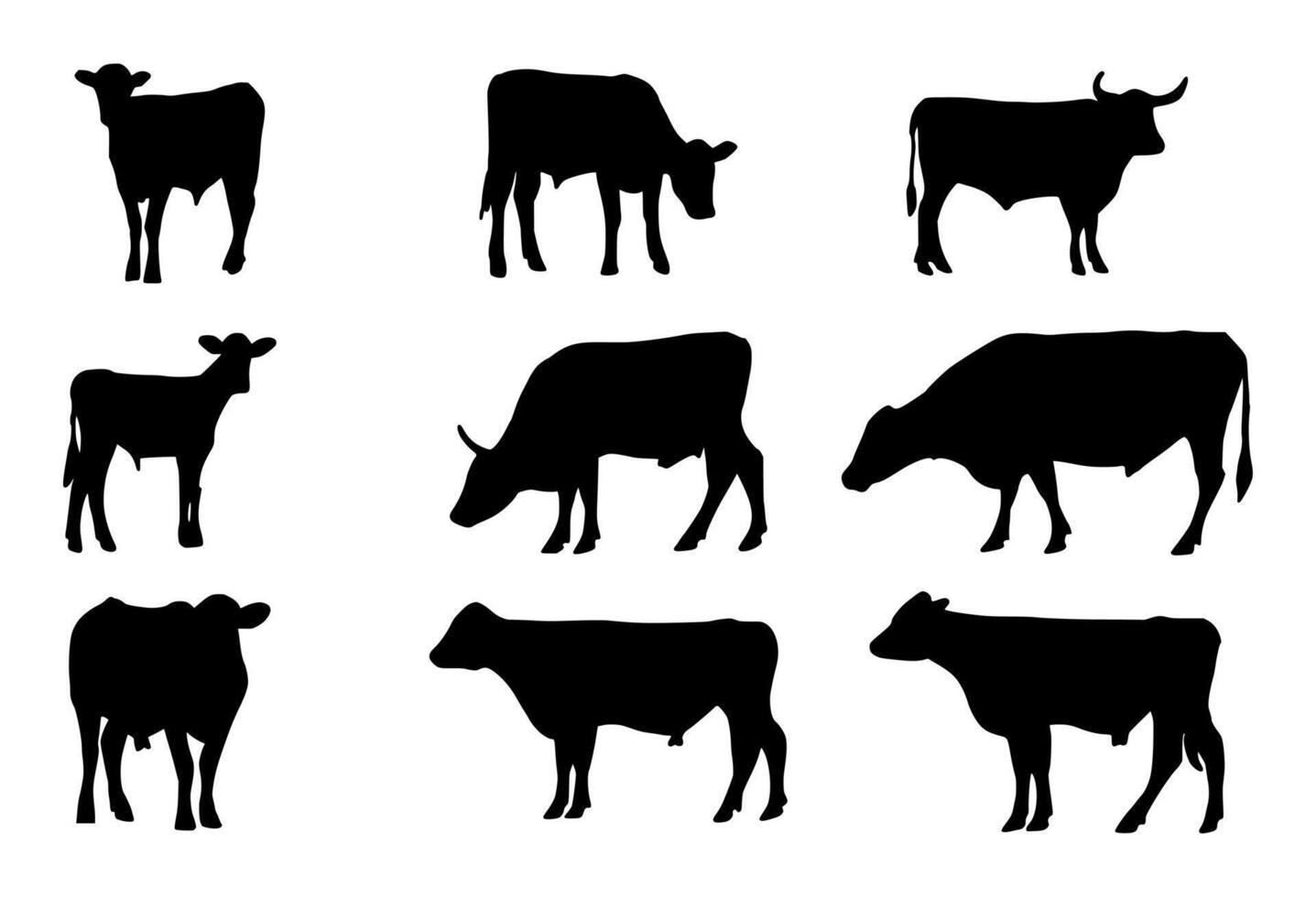 collezione di mucca icona. mucca silhouette vettore
