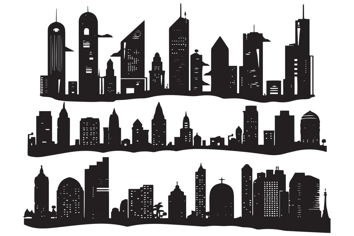 impostato di città silhouette nel un' piatto stile gratuito design vettore