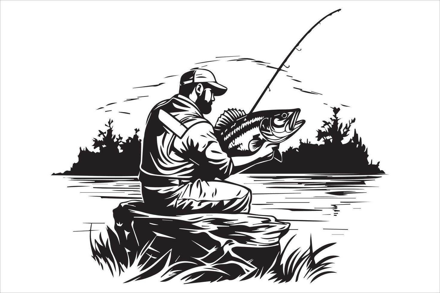 pescatore pesca silhouette illustrazione vettore