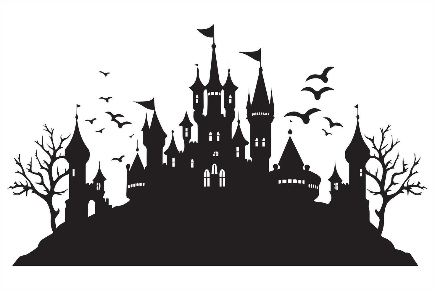 Halloween strega Casa silhouette design vettore