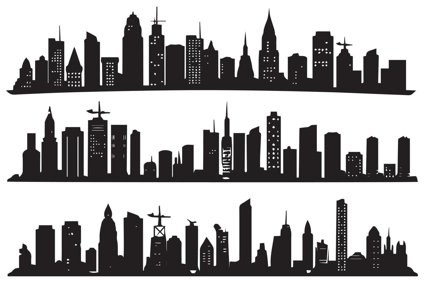 impostato di città silhouette nel un' piatto stile gratuito design vettore