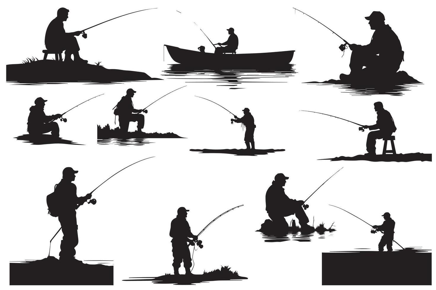 pescatore pesca silhouette illustrazione vettore