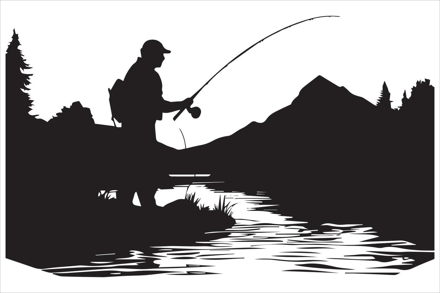 pescatore nel barca silhouette illustrazione vettore