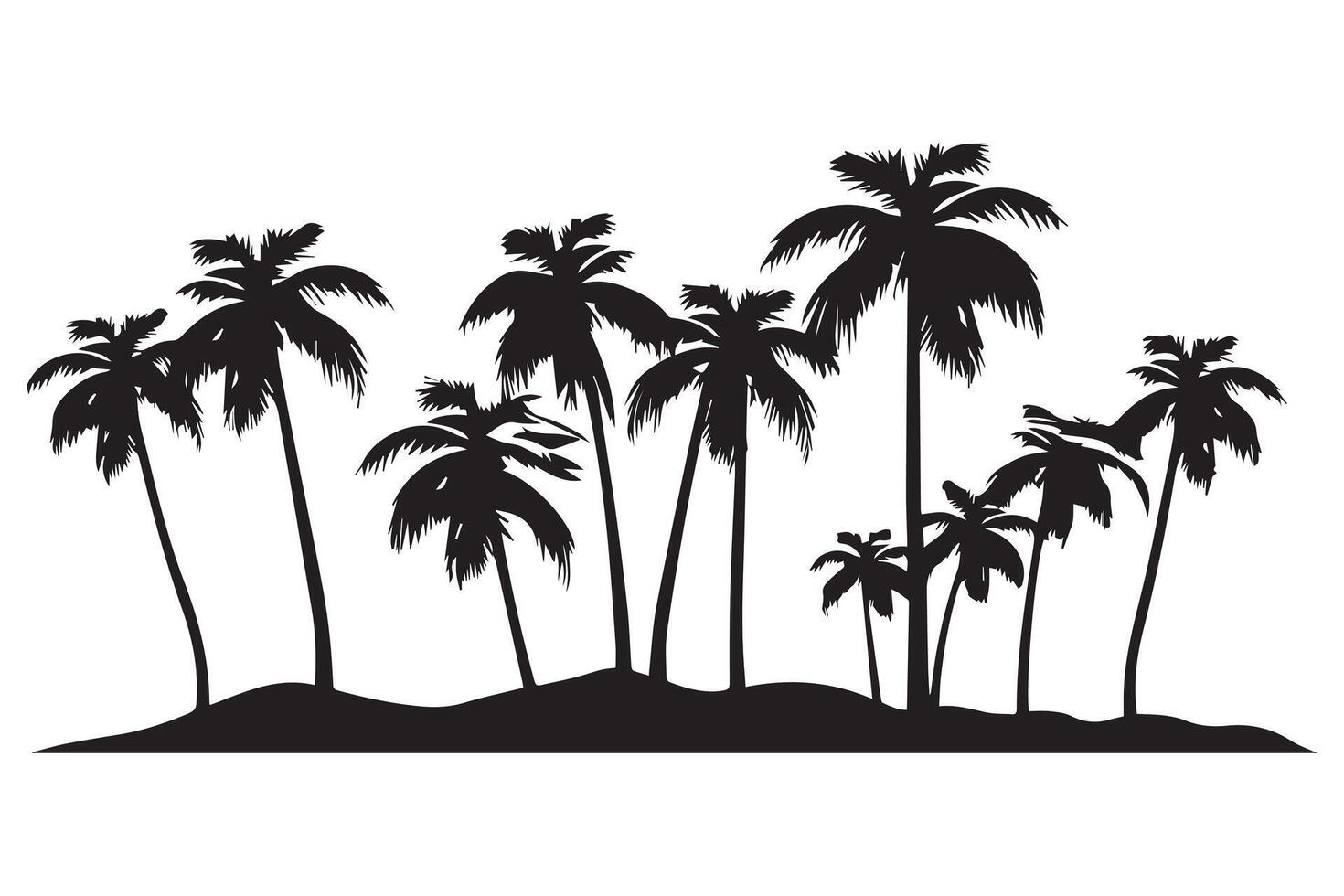 Questo impostato di dettagliato palma e Noce di cocco albero silhouette illustrazioni vettore