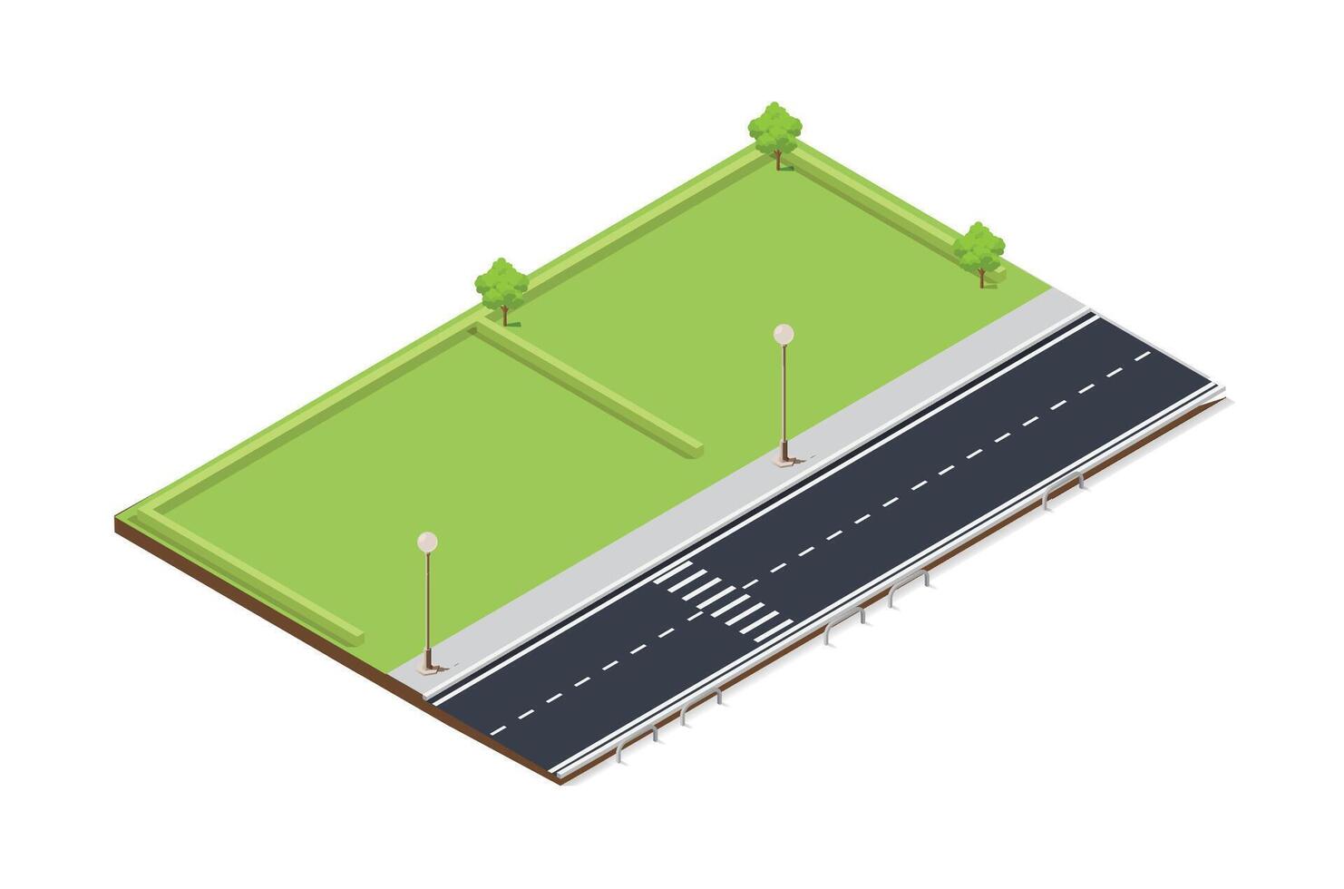 3d concetto illustrazione di un' verde parco con erba, alberi, autostrada, città luci, adatto per diagrammi, infografica, libro illustrazione , infografica, e altro grafico risorsa vettore