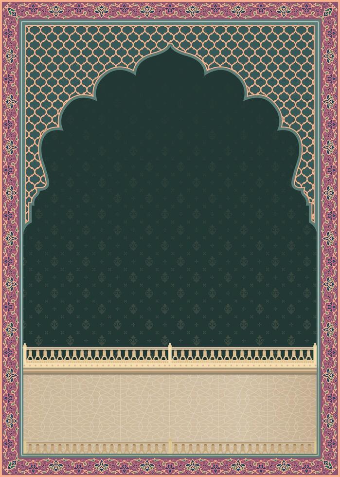 indiano Mughal arco telaio. nozze invito modello design. può essere Usato per Mughal nozze invitare, saluti carta, benvenuto Nota, islamico argomento. vettore