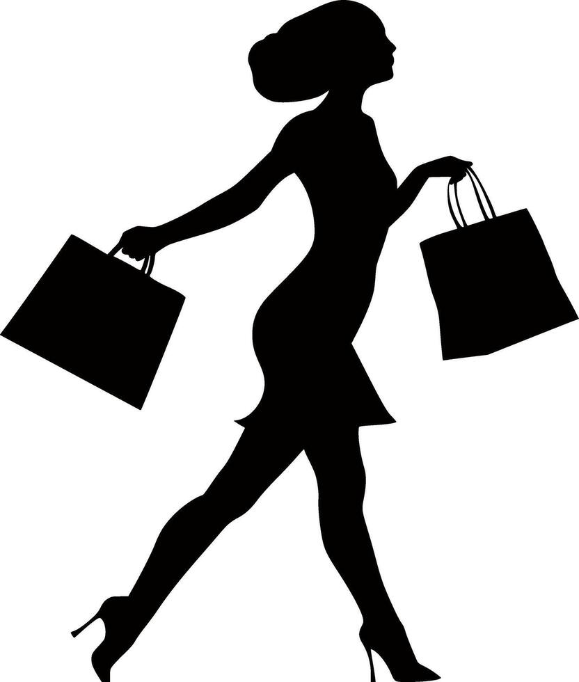 esclusivo shopping e senza rivali stile lussuoso mondo di moda, bellezza, e piacere, illustrato con un' donna di silhouette vettore