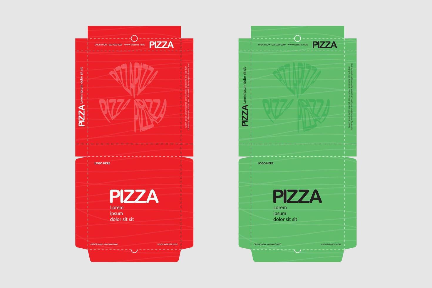 Pizza scatola disegno, Pizza confezione disegno, Pizza scatola ddesign modelli, schizzo scatola disegno, Pizza realistico cartone scatola vettore