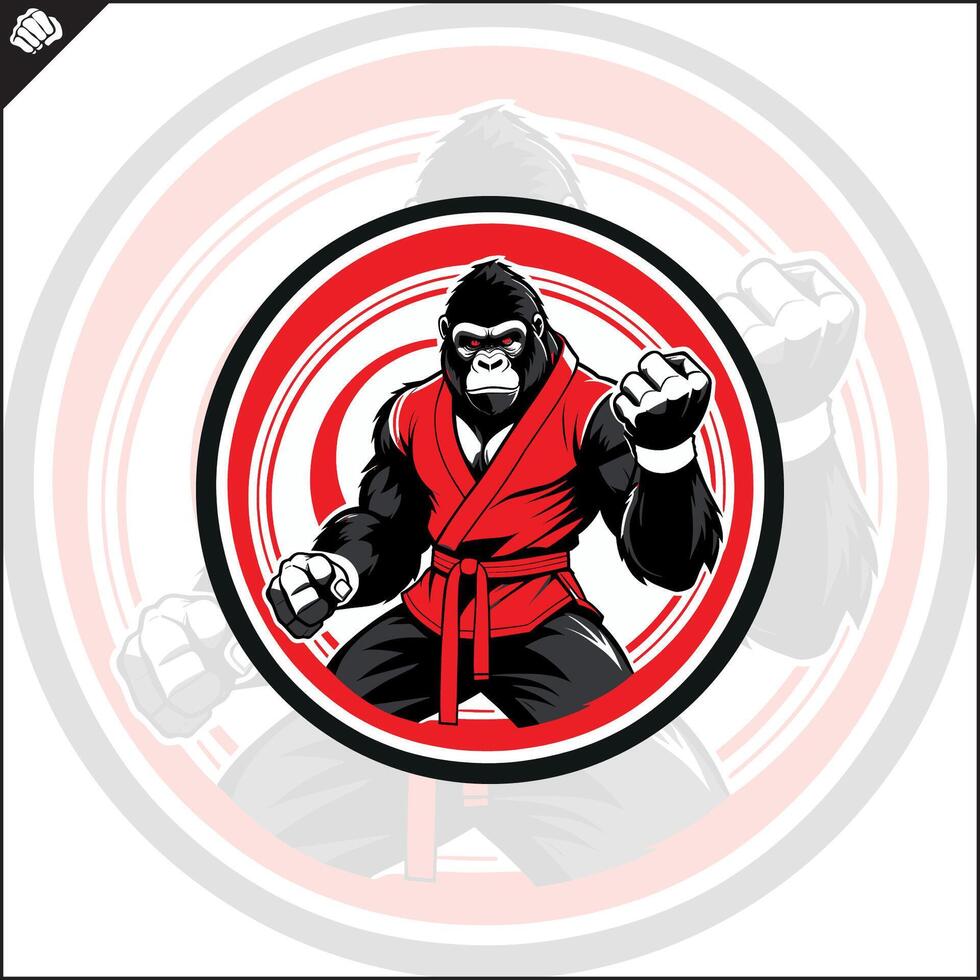 gorilla nel chimono portafortuna logo. combattimento club emblema. vettore