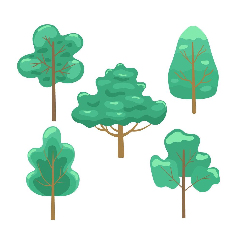 cartone animato semplice piatto alberi impostare. luminosa illustrazione per design. vettore