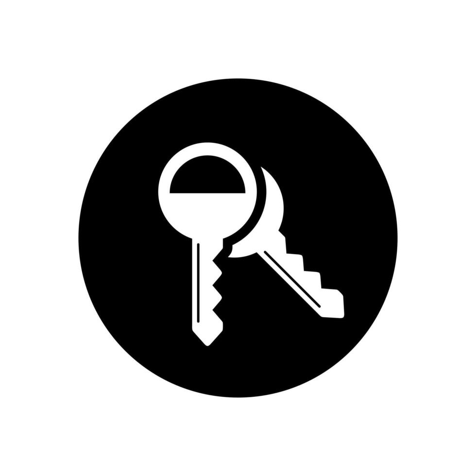 Due chiave icona su nero cerchio. Attivazione cartello simbolo vettore
