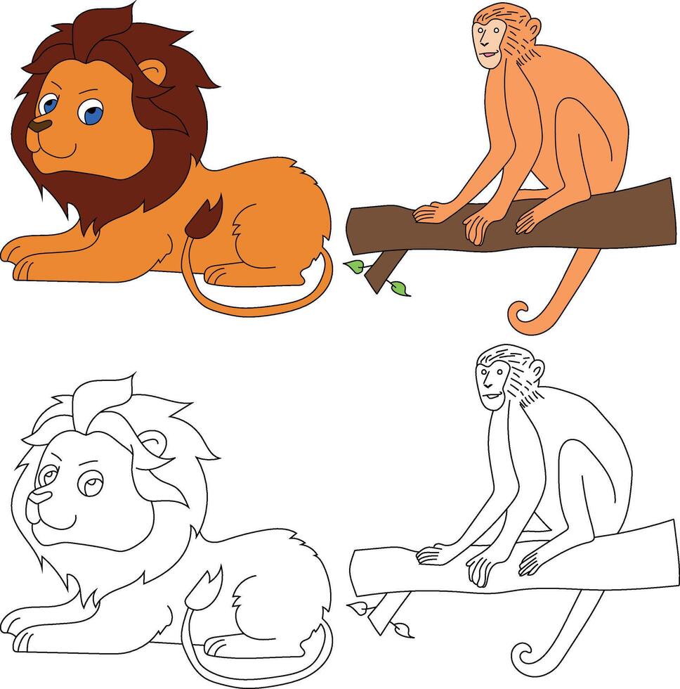 Leone e scimmia clipart. selvaggio animali clipart collezione per Gli amanti di giungle e animali selvatici. Questo impostato volontà essere un' Perfetto aggiunta per il tuo safari e a tema zoo progetti vettore