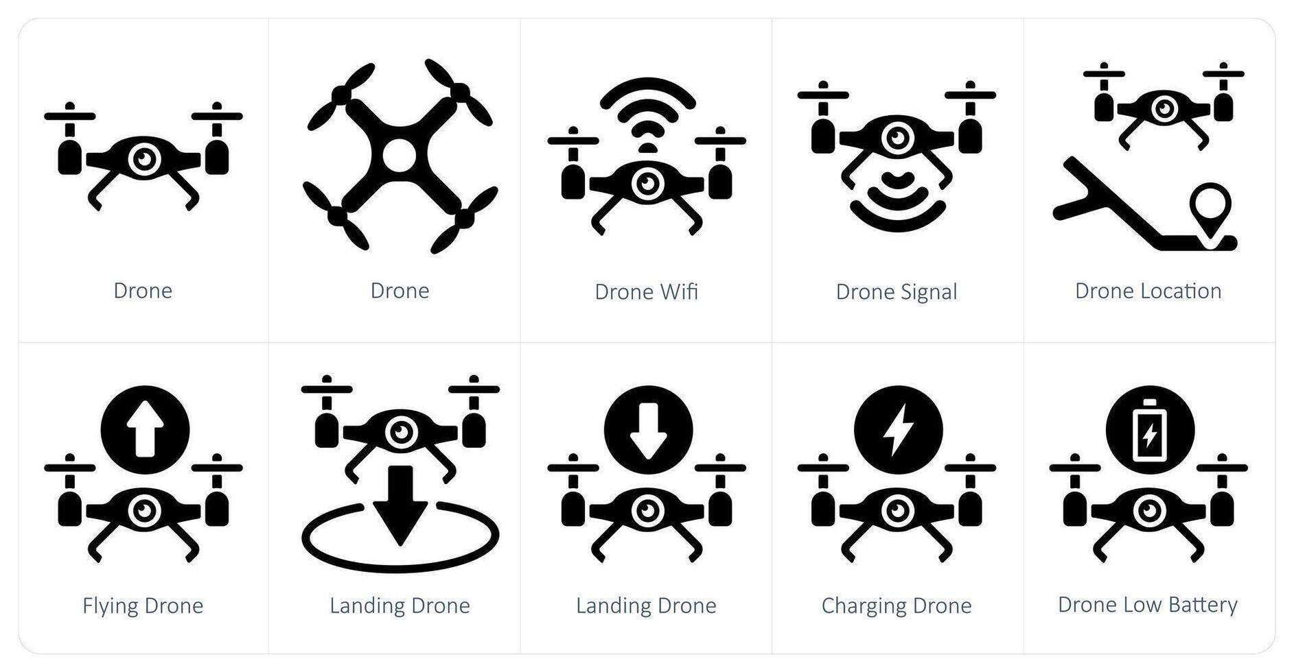 un' impostato di 10 fuco icone come drone, fuco Wifi, fuco segnale vettore