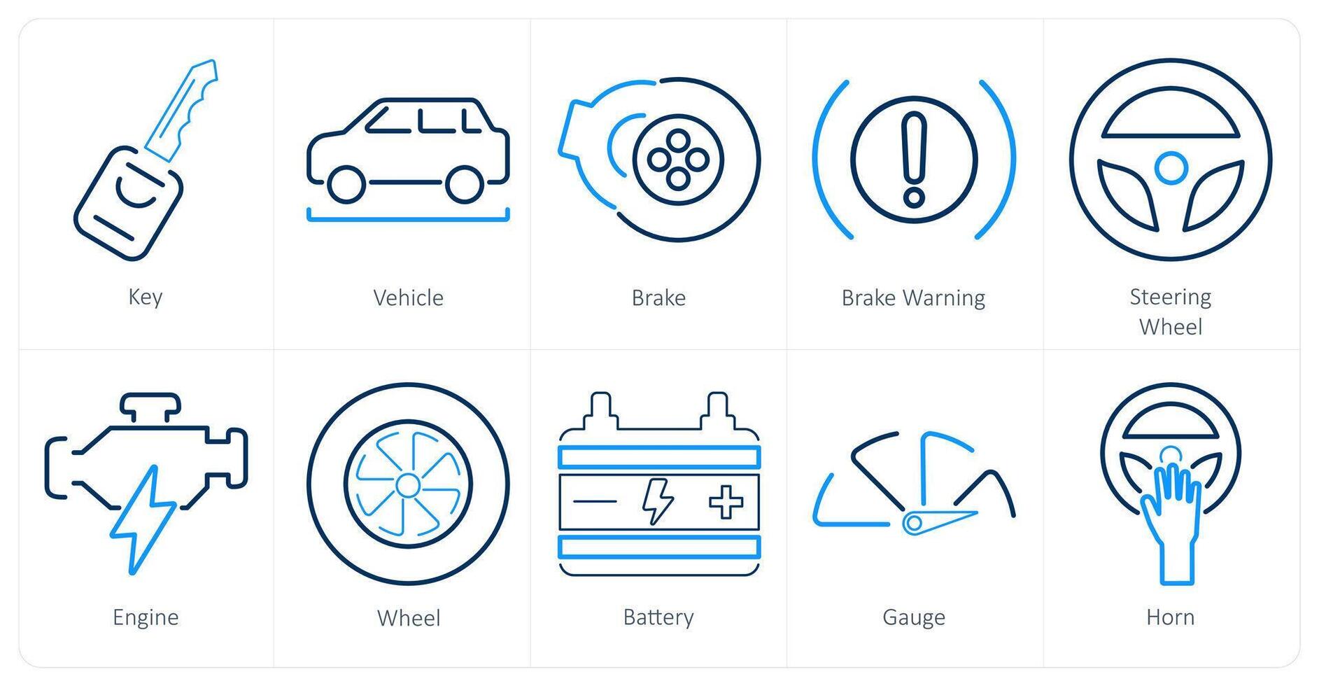 un' impostato di 10 auto icone come chiave, veicolo, freno vettore