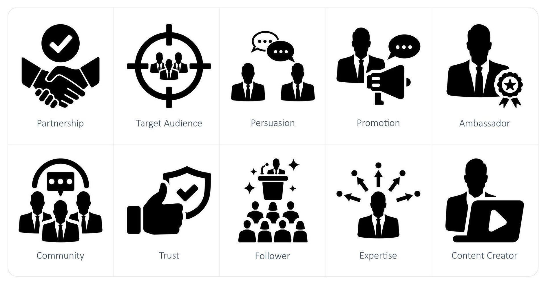 un' impostato di 10 influencer icone come collaborazione, bersaglio pubblico, persuasione vettore