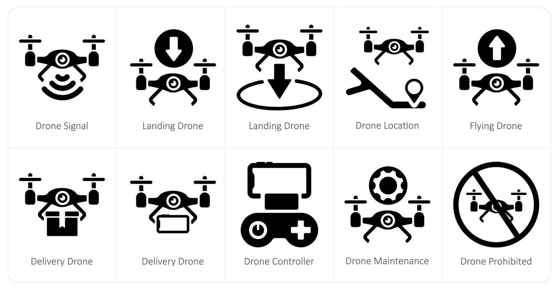 un' impostato di 10 fuco icone come fuco segnale, atterraggio drone, fuco Posizione vettore