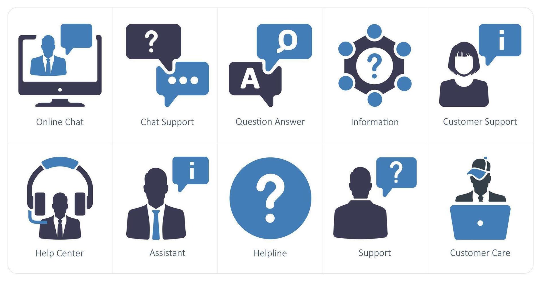 un' impostato di 10 cliente supporto icone come in linea Chiacchierare, Chiacchierare sostegno, domanda risposta vettore