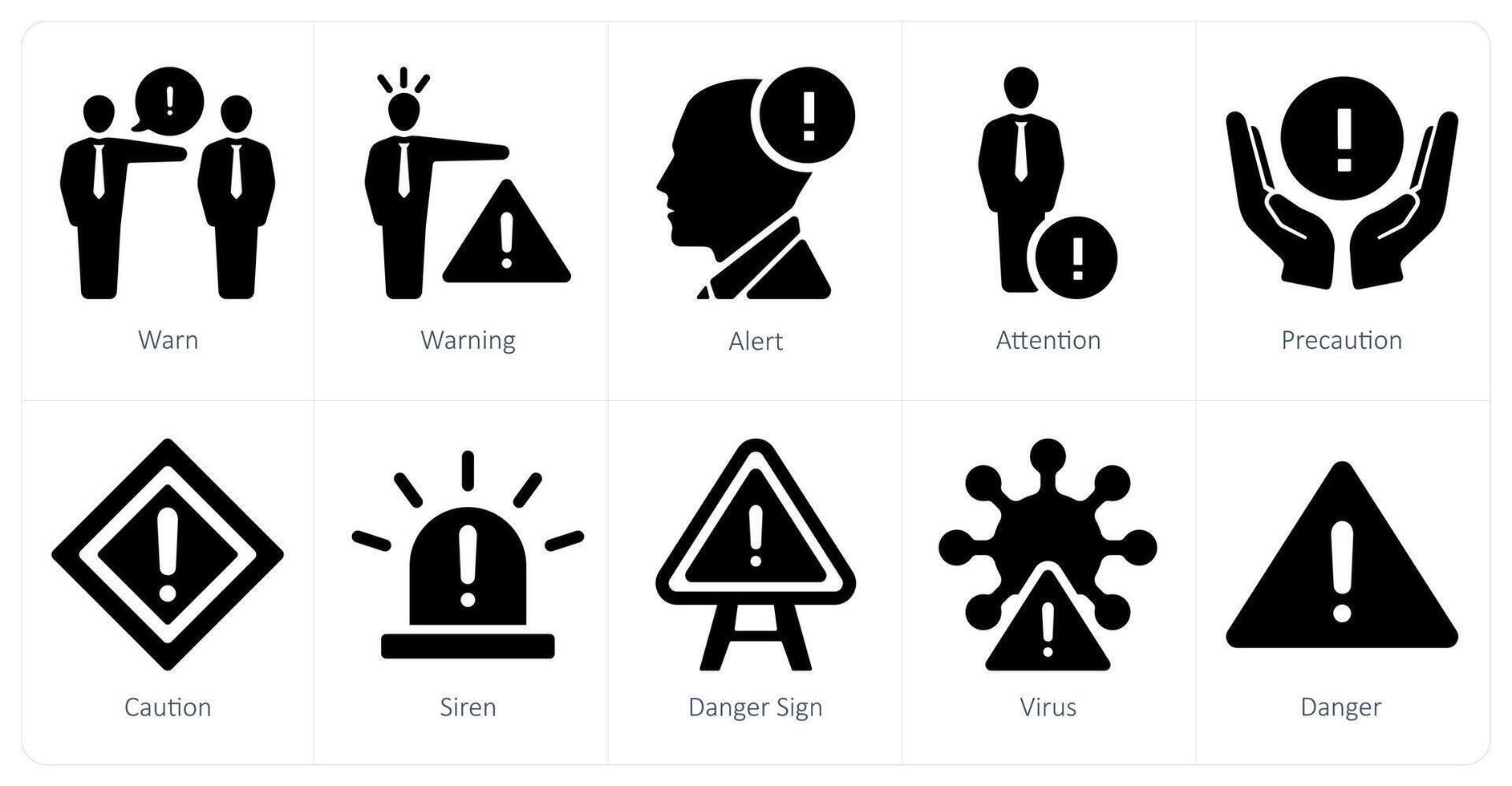 un' impostato di 10 rischio Pericolo icone come avvisare, avvertimento, mettere in guardia vettore
