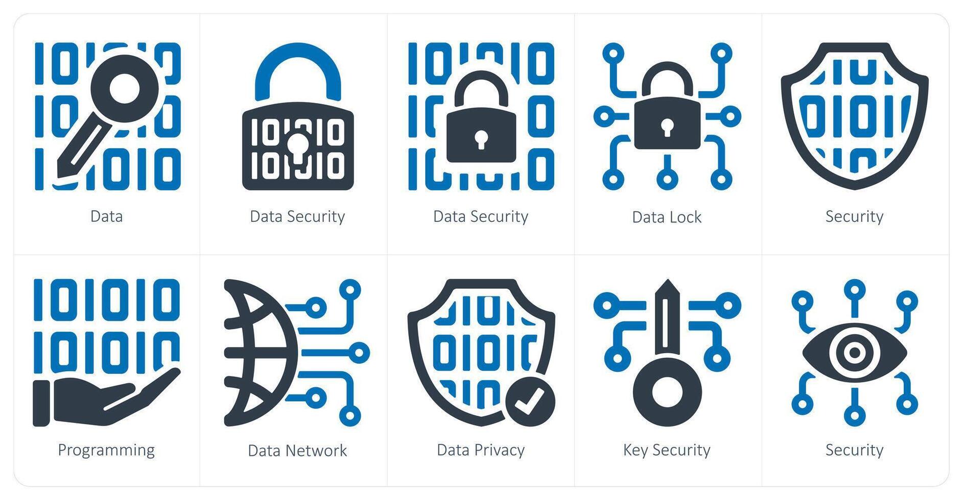 un' impostato di 10 sicurezza icone come dati, dati sicurezza, dati serratura vettore