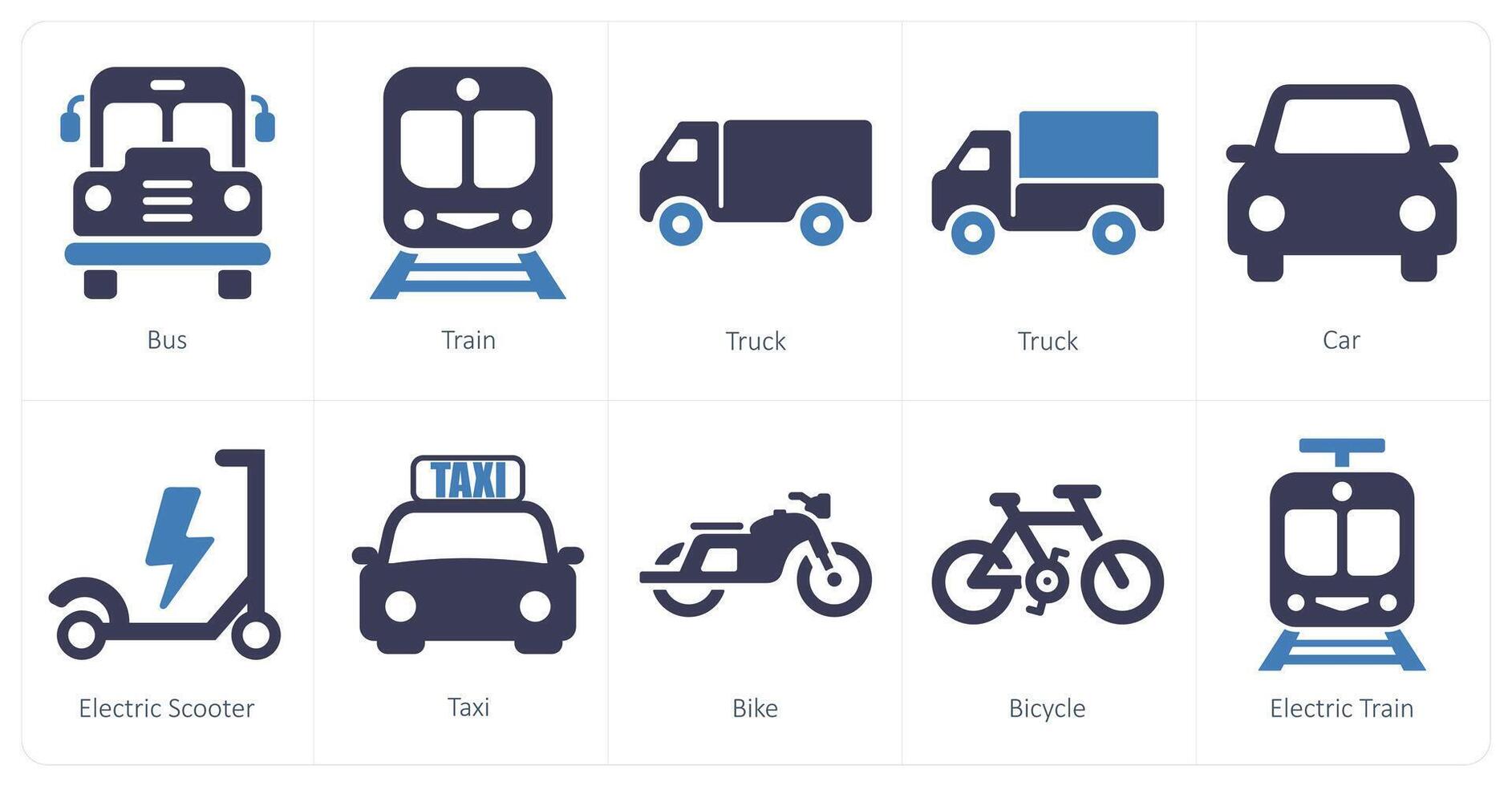 un' impostato di 10 mescolare icone come autobus, treno, camion vettore