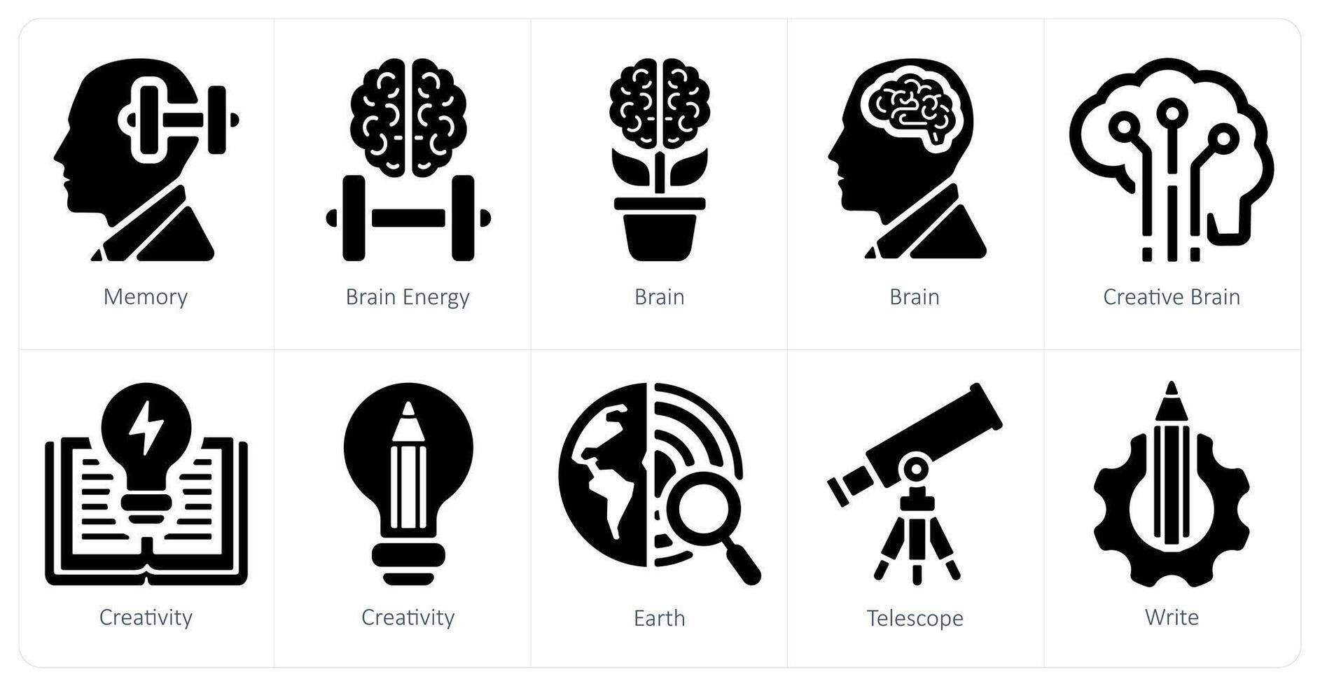 un' impostato di 10 scuola e formazione scolastica icone come memoria, cervello energia, cervello vettore