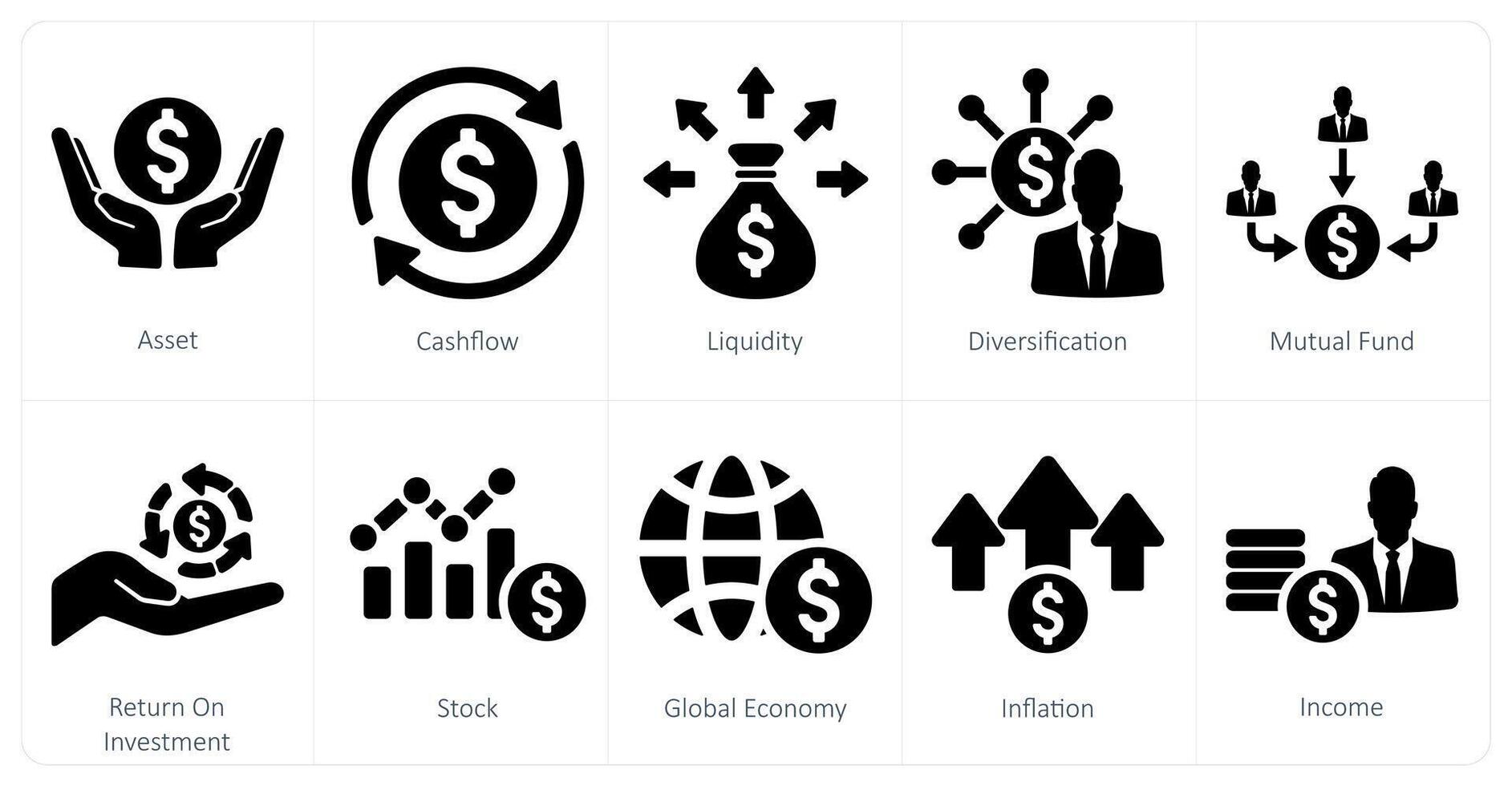un' impostato di 10 investimento icone come bene, denaro contante fluire, liquidità vettore