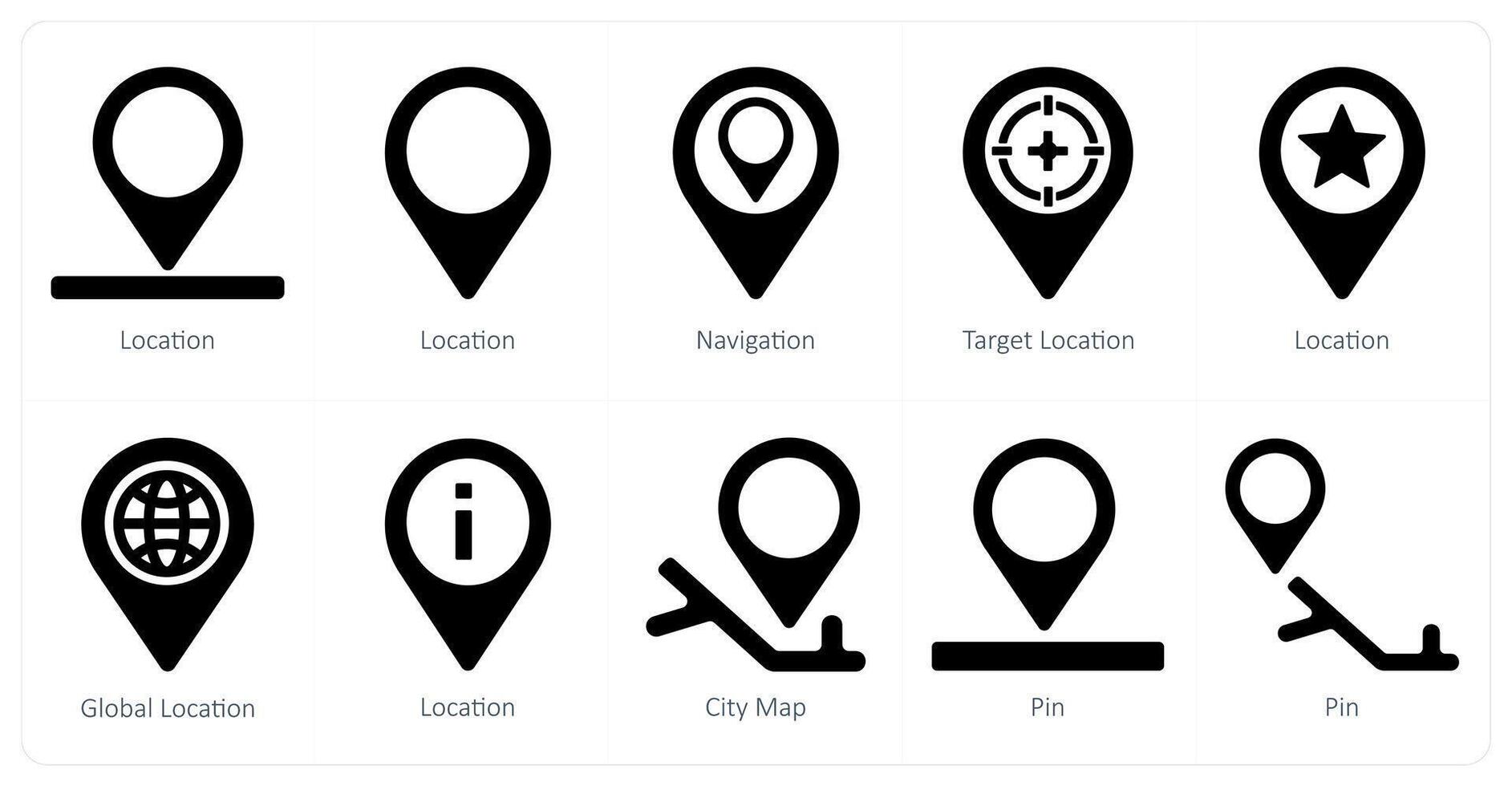 un' impostato di 10 navigazione icone come Posizione, navigazione, bersaglio Posizione vettore