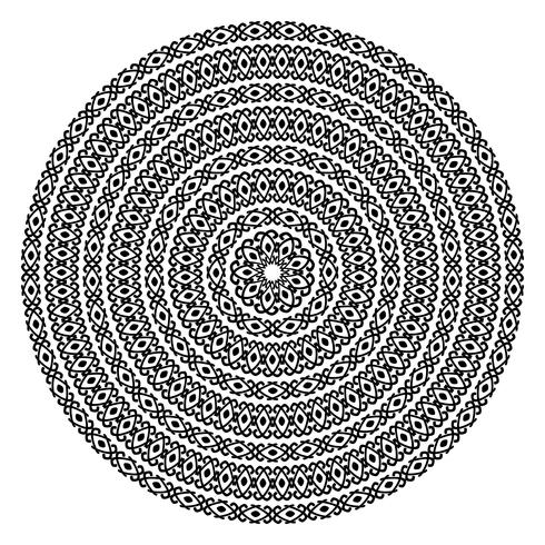 Trame senza giunte etniche monocromatiche. Forma rotonda vettoriale ornamentale isolato su bianco. Priorità bassa del reticolo di arabesque orientale. Illustrazione vettoriale