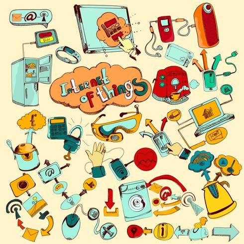 Doodles di Internet of Things colorati vettore