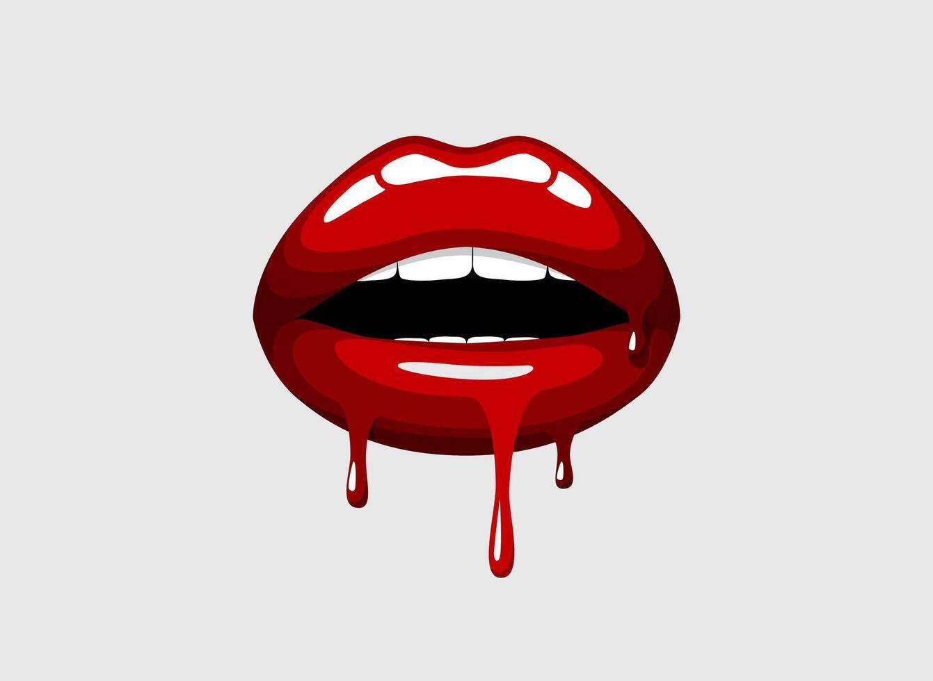 rosso gocciolante ragazza labbra. donna emorragia sexy rosso bocca. fusione bacio con rossetto, lucentezza. san valentino, madri giorno logo. vettore