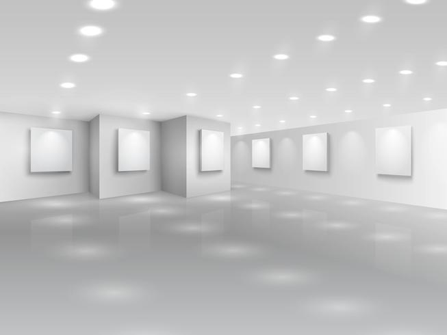 Sala della galleria realistica con tele bianche vuote vettore