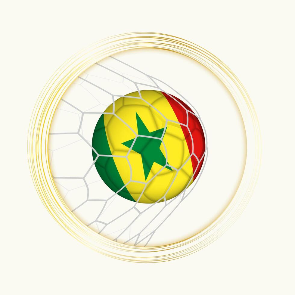Senegal punteggio obiettivo, astratto calcio simbolo con illustrazione di Senegal palla nel calcio rete. vettore