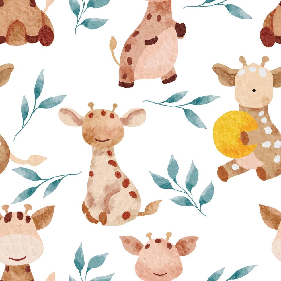 carino acquerello giraffa illustrazione senza soluzione di continuità modello vettore