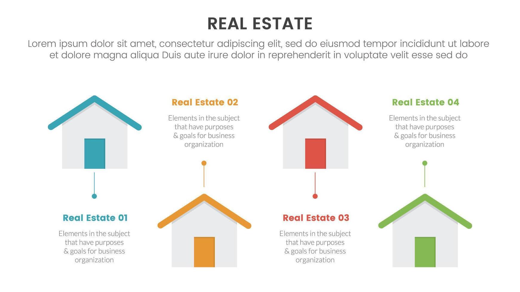 vero tenuta proprietà Infografica modello bandiera con piccolo Casa su e giù con 4 punto elenco informazione per diapositiva presentazione vettore