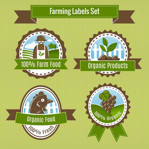 Farming harvesting and agriculture badge o set di etichette vettore