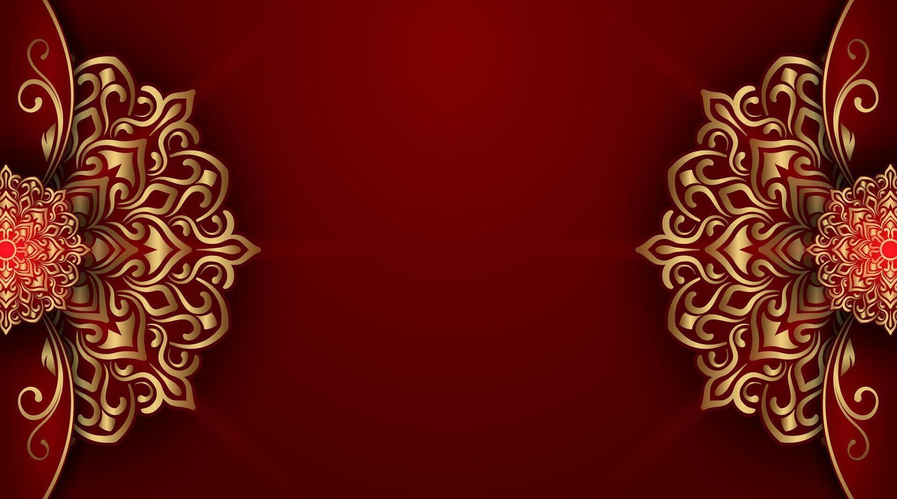 lusso rosso sfondo con d'oro mandala ornamento vettore