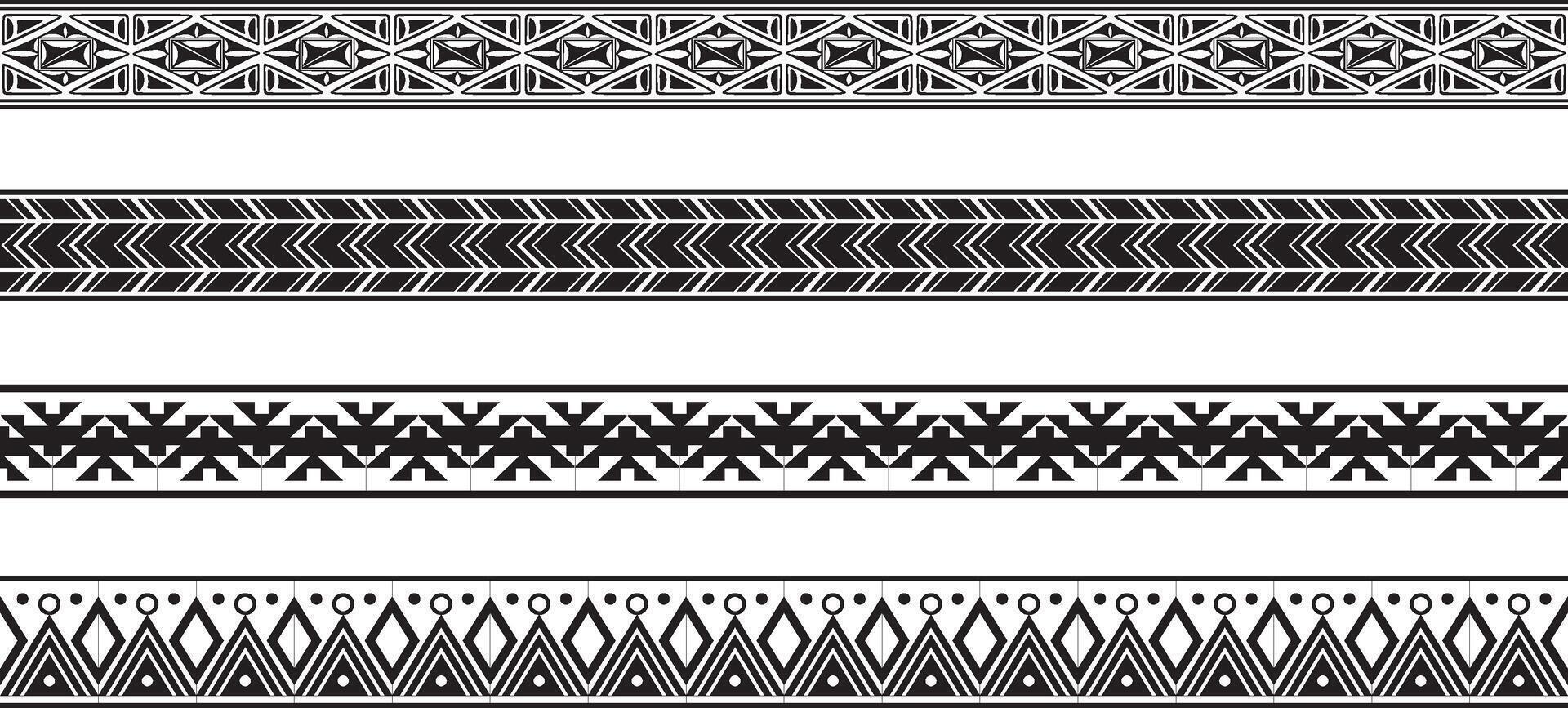 impostato di senza soluzione di continuità monocromatico nazionale nativo americano ornamenti. infinito etnico nero frontiere, montatura di il popoli di America, azteco, maya, incas. per sabbiatura, plotter e laser taglio. vettore